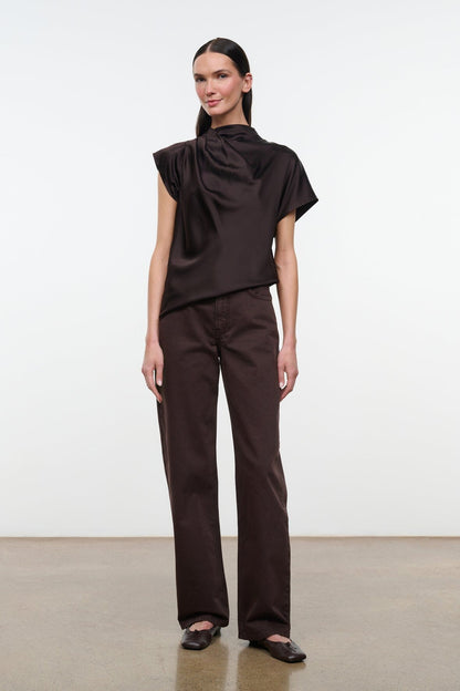 STAUD Davina Silk Top Earth