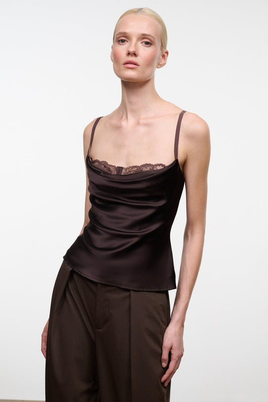 STAUD Evangeline Silk Top Earth