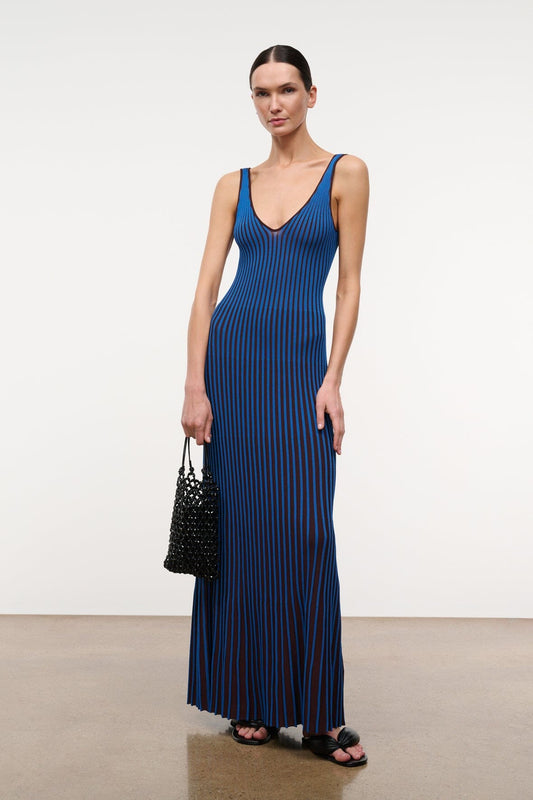 STAUD Claretta Dress Espresso Cobalt
