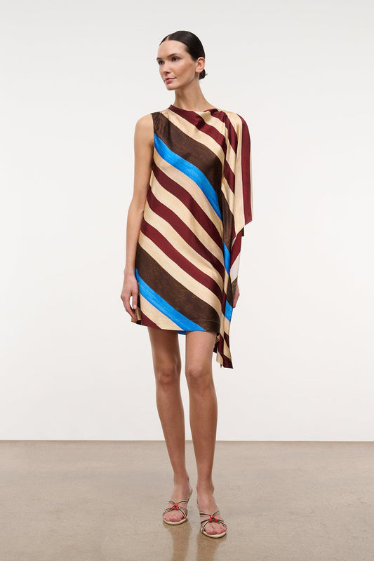 STAUD Sabina Silk Dress Caffe Stripe