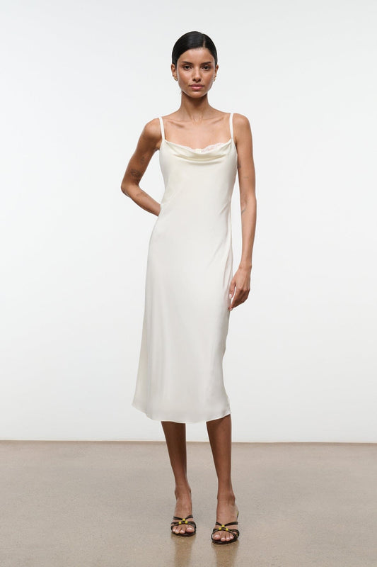 STAUD Evangeline Silk Midi Dress Ivory
