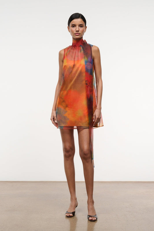 STAUD Albee Mini Dress - Sheer Organza With Abstract Floral Print