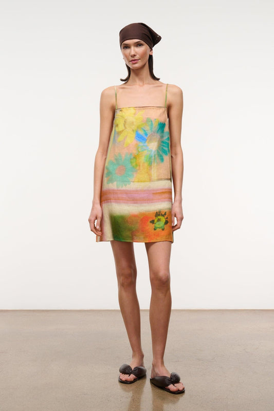 STAUD Laura Linen Mini Dress Superbloom Scarf