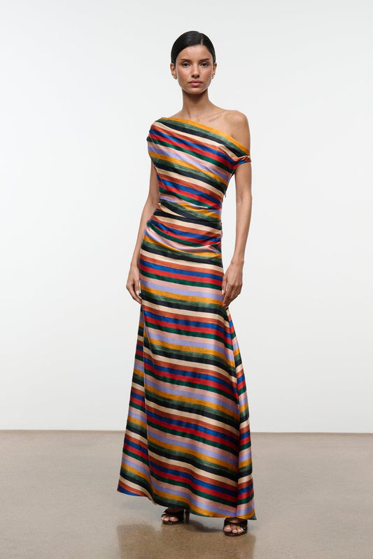 STAUD Phare Silk Maxi Dress Artist Stripe