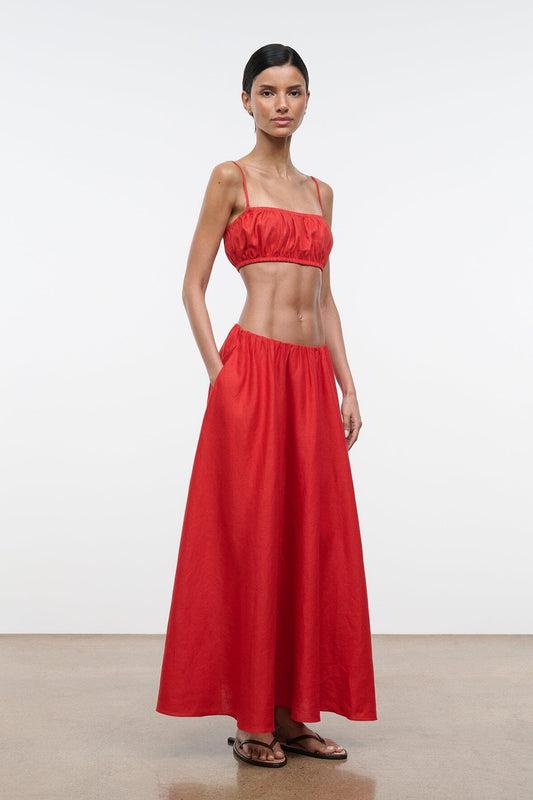 STAUD Fiore Linen Top Tomato