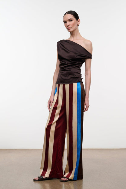 STAUD Stroll Silk Pant Caffe Stripe