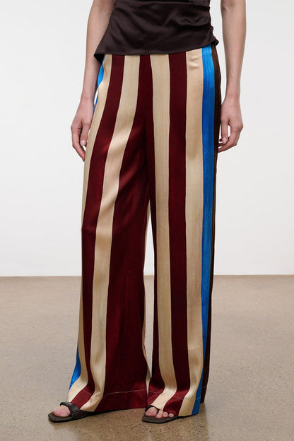 STAUD Stroll Silk Pant Caffe Stripe