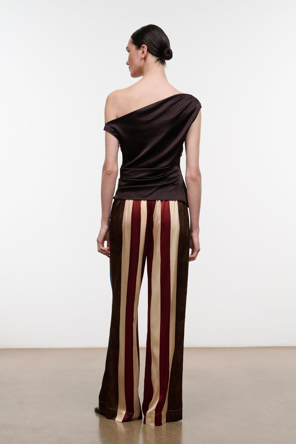 STAUD Stroll Silk Pant Caffe Stripe