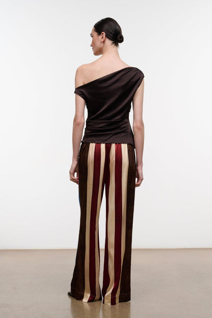 STAUD Stroll Silk Pant Caffe Stripe