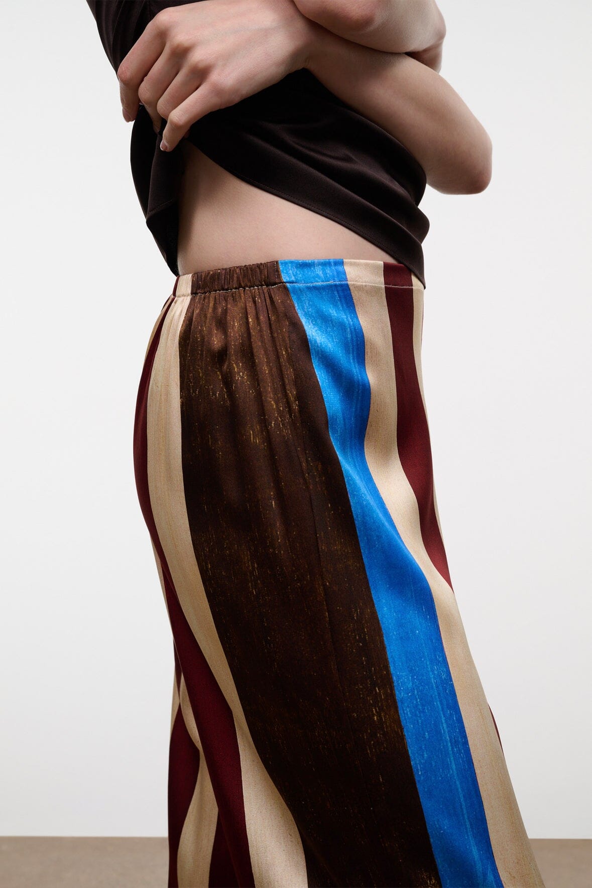 STAUD Stroll Silk Pant Caffe Stripe