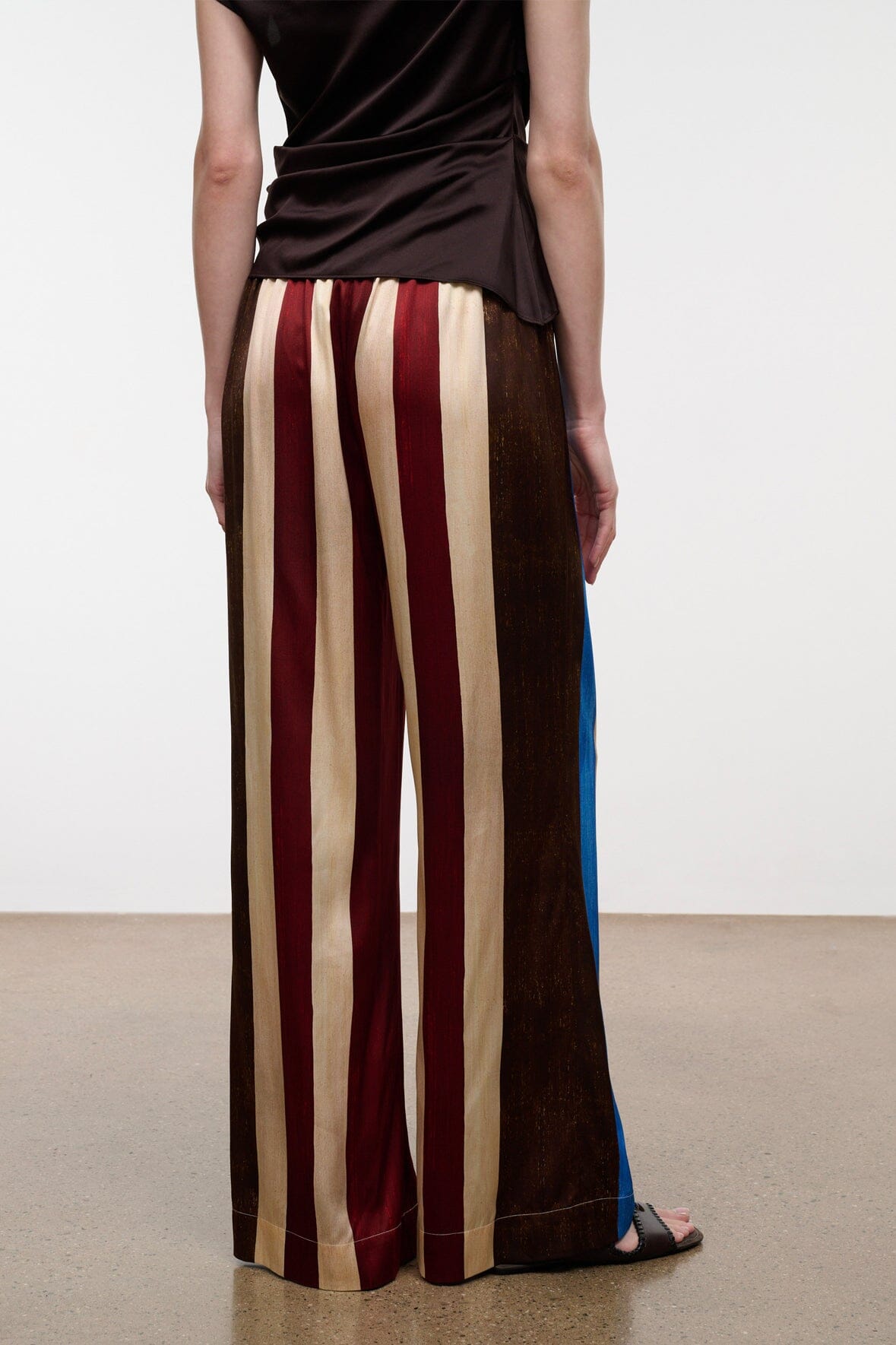 STAUD Stroll Silk Pant Caffe Stripe