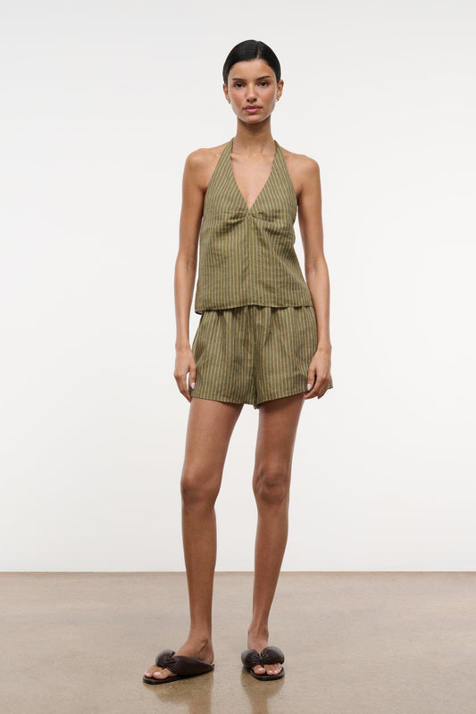 STAUD Paddle Linen Short Porto Stripe