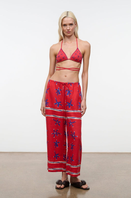 STAUD Mateo Linen Cropped Pant Painted Foulard