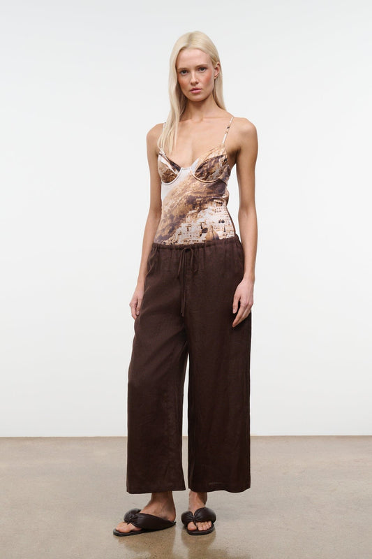 STAUD Mateo Linen Cropped Pant Root