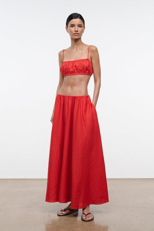 STAUD Milano Linen Skirt Tomato