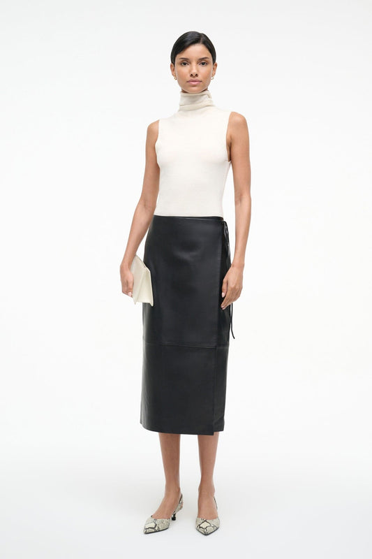 STAUD Roman Leather Wrap Skirt Black
