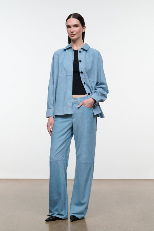 STAUD Josette Suede Shirt Sky
