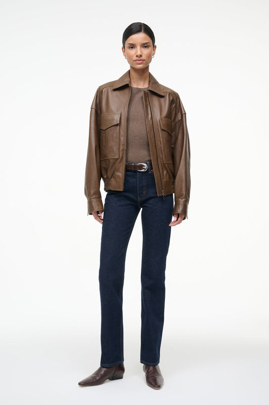 STAUD Eugene Leather Jacket Truffle