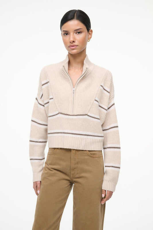 STAUD Cashmere Cropped Hampton Sweater Whisper Stripe