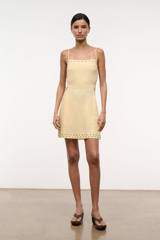 STAUD Angelique Linen Dress Butter Studs