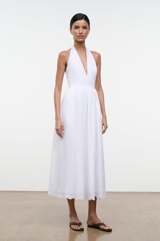STAUD Grazia Linen Dress White