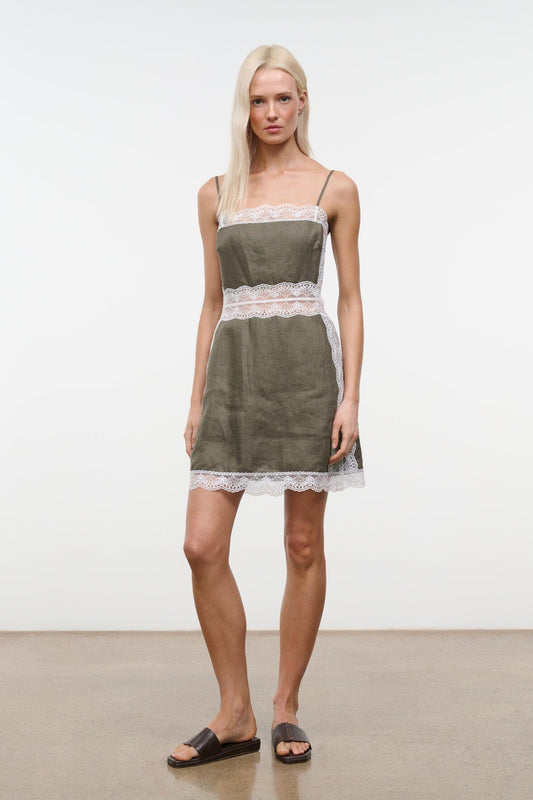 STAUD Amalina Linen Mini Dress Thyme