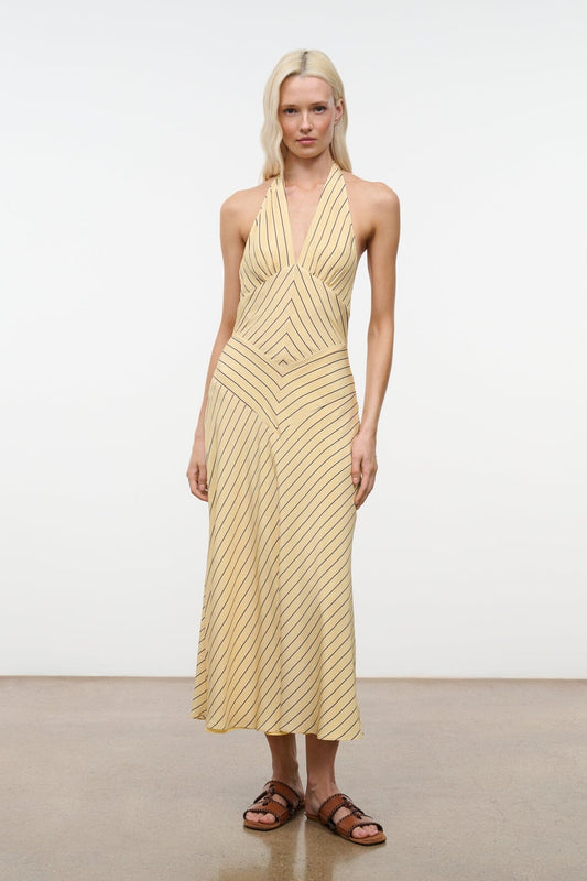 STAUD Louise Silk Dress Monday Stripe
