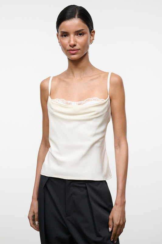 STAUD Evangeline Silk Top Ivory