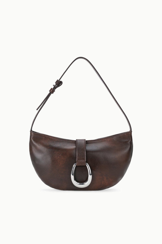 STAUD Harlow Crescent Shoulder Bag Espresso Distressed
