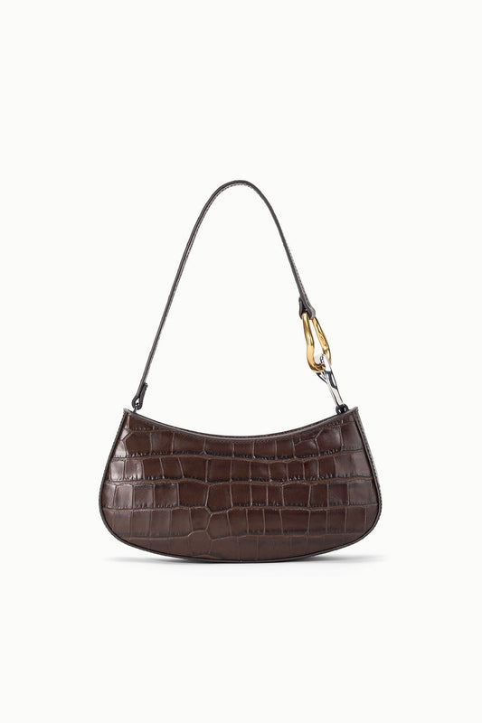 STAUD Ollie Bag Espresso Croc Leather Mini Shoulder Bag - Staud