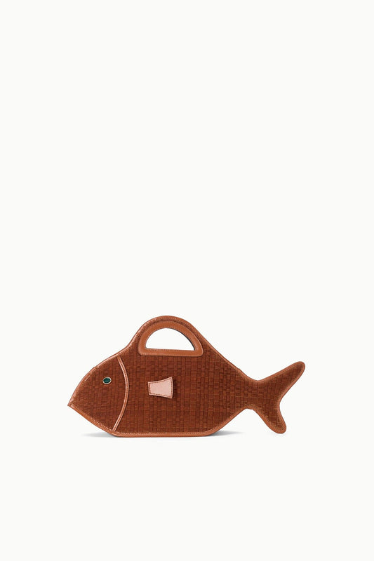 STAUD Cleo Fish Bag In Tabac - Unique Woven Suede Design