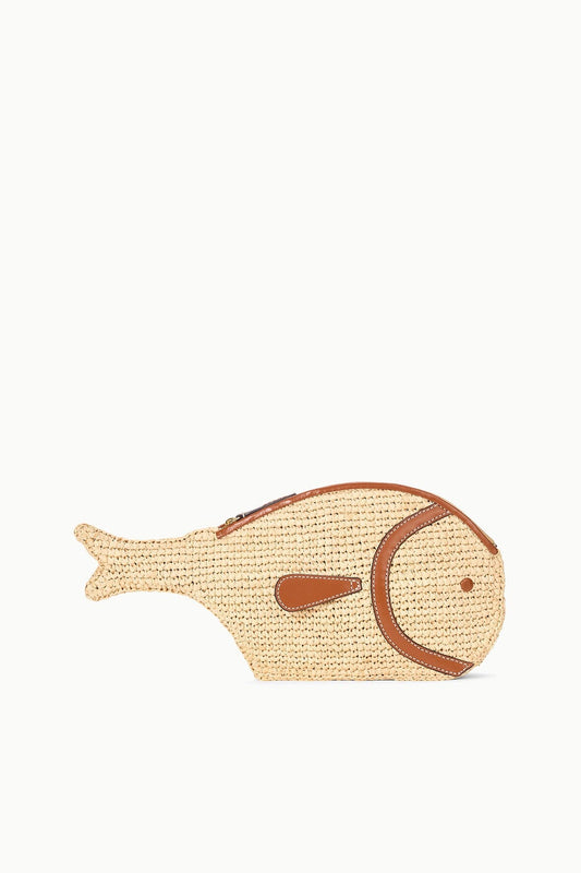 STAUD Pesce Raffia Clutch Natural Tan