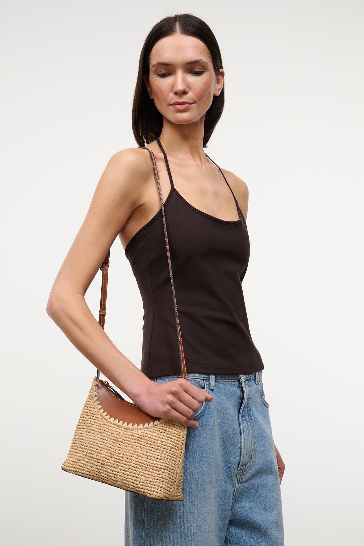 STAUD Rowey Raffia Bag Natural Tan