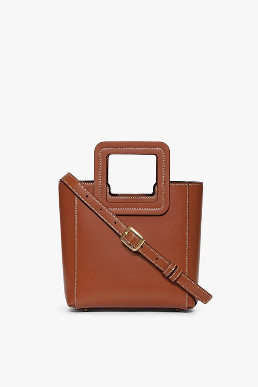 STAUD Mini Shirley Leather Bag - Saddle