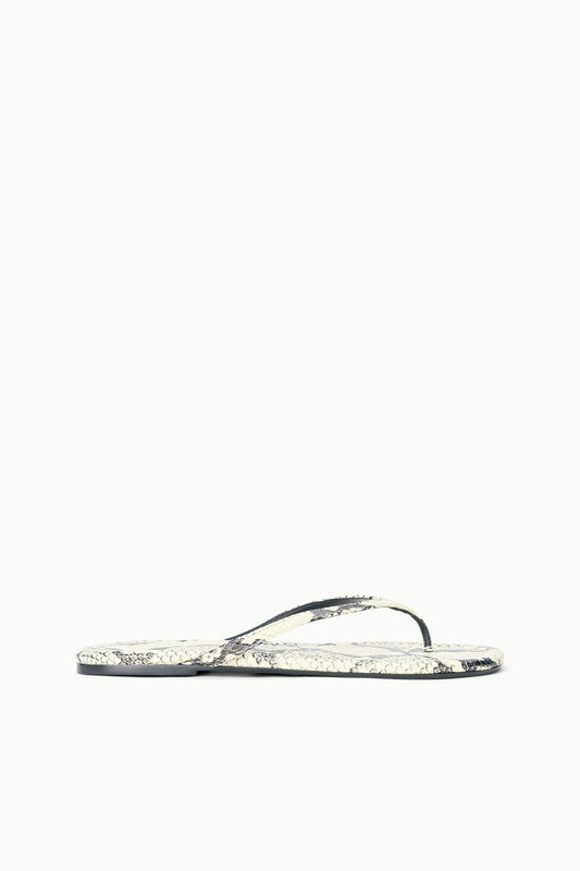 STAUD Freja Thong Sandals - White Snake Embossed Leather Style