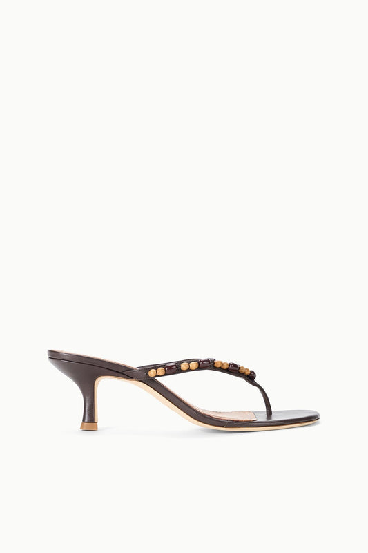 STAUD Freja Brown Kitten Heel With Wood Bead Straps - Staud