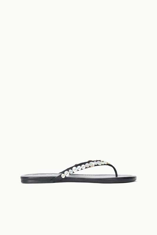 STAUD Freja Thong Leather Sandal With Mother Of Pearl Buttons