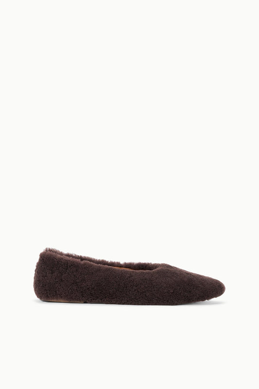 STAUD Alba Ballet Flat Espresso Shearling