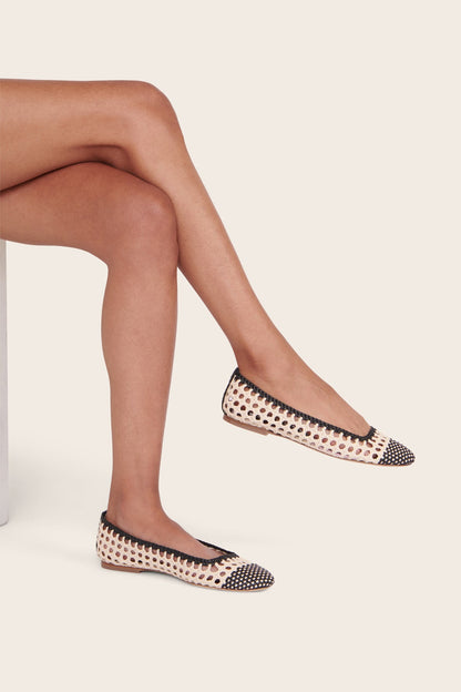 STAUD Nell Crochet Ballerina Cream Black