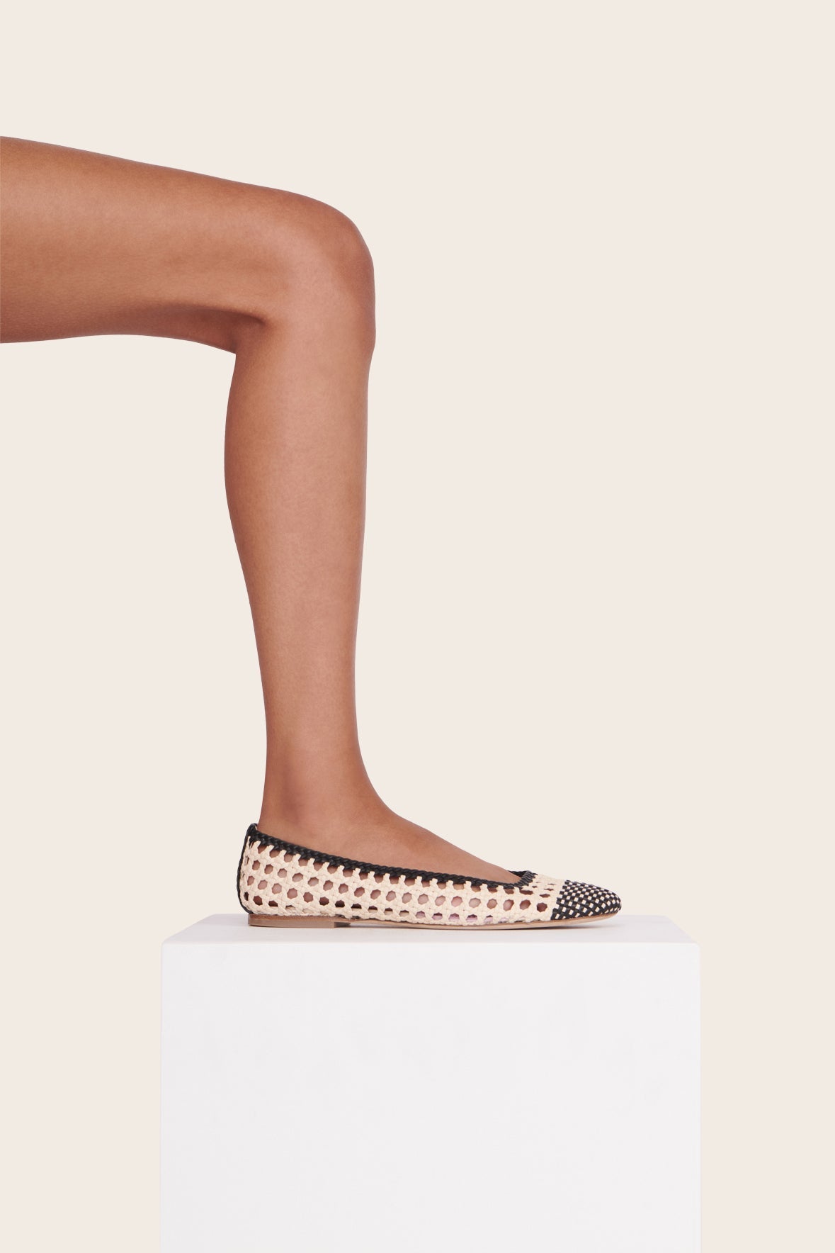STAUD Nell Crochet Ballerina Cream Black