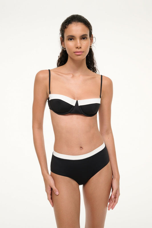 STAUD Jo Balconette Bikini Top Black White