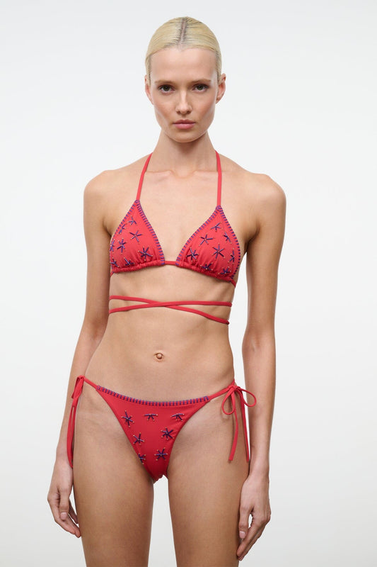 STAUD Sisley Side Tie Bikini Bottom Painted Foulard