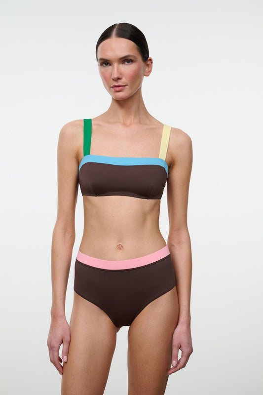 STAUD Devon High Rise Bikini Bottom Dark Chocolate Multi