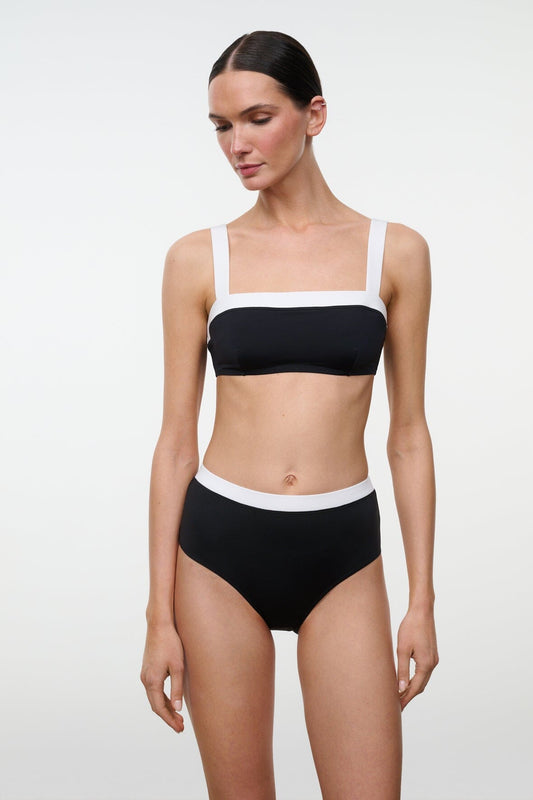 STAUD Devon High Rise Bikini Bottom Black White
