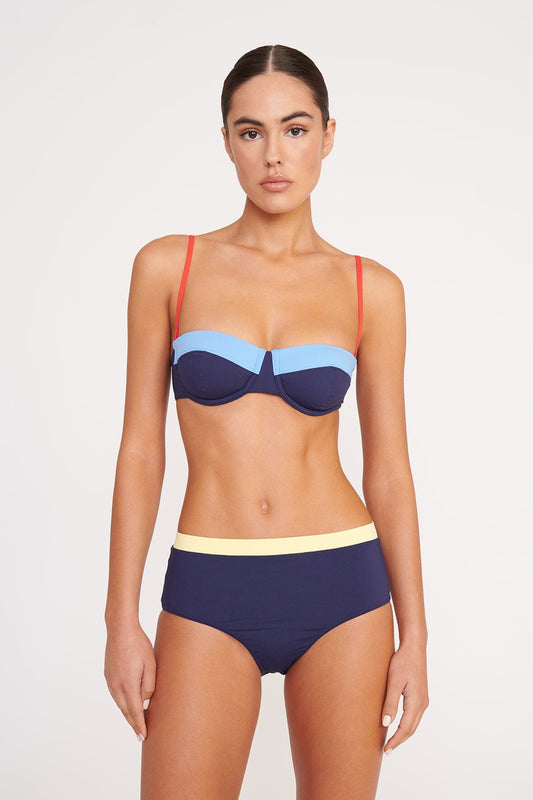 STAUD Devon High Rise Bikini Bottom Navy Colorblock