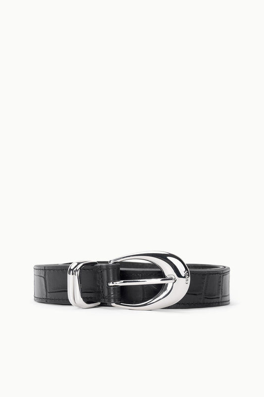 STAUD Moon Buckle Belt - Black Croco