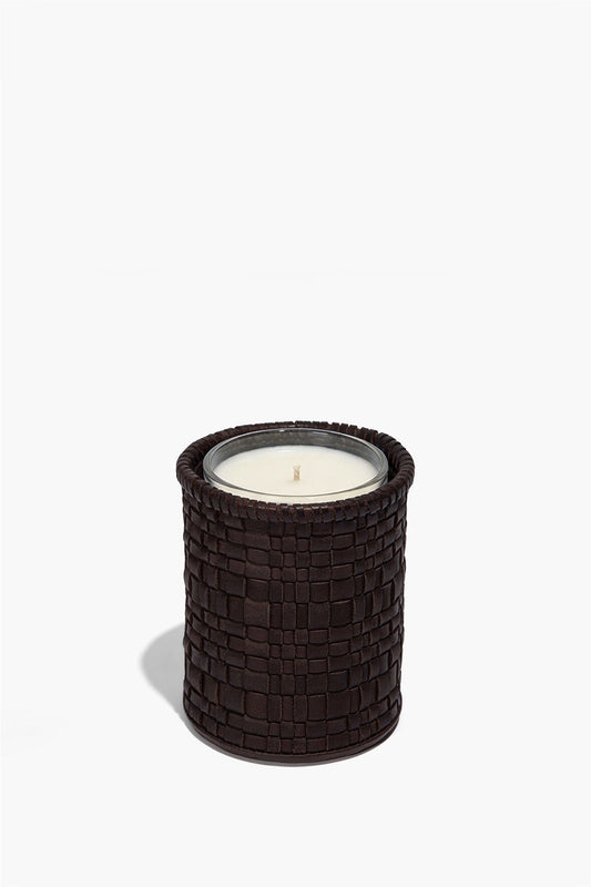 STAUD Rowe Woven Leather Candle Holder Espresso