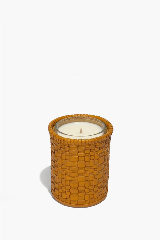 STAUD Rowe Woven Leather Candle Holder Goldenrod