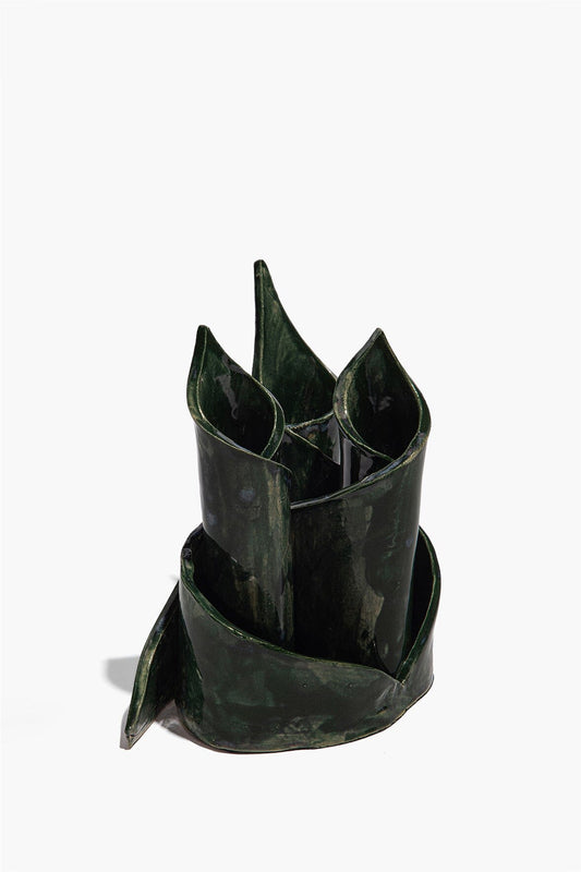 STAUD Ceramic Triple Candlestick Holder Forest Glaze