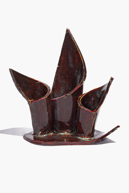 STAUD Ceramic Triple Candlestick Holder Maroon Wash Glaze